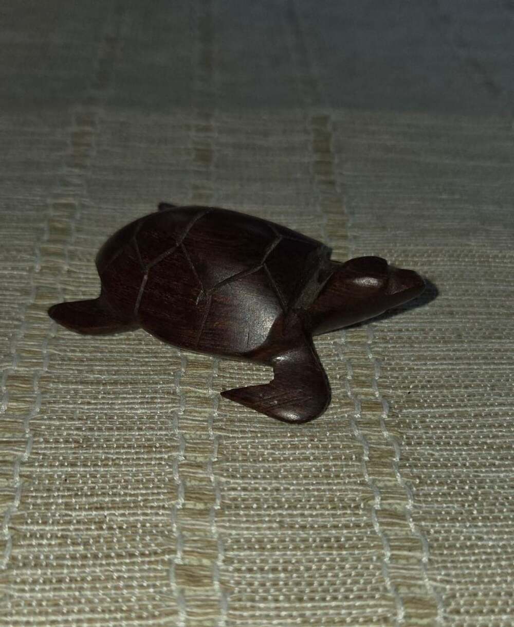Hand Carved Wooden Sea Turtle Figurine Sculpture